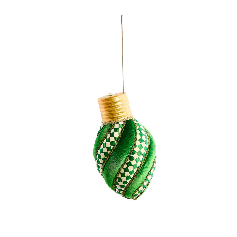 Check It Out Red Check Lightbulb Fabric Ornament, Green/Gold