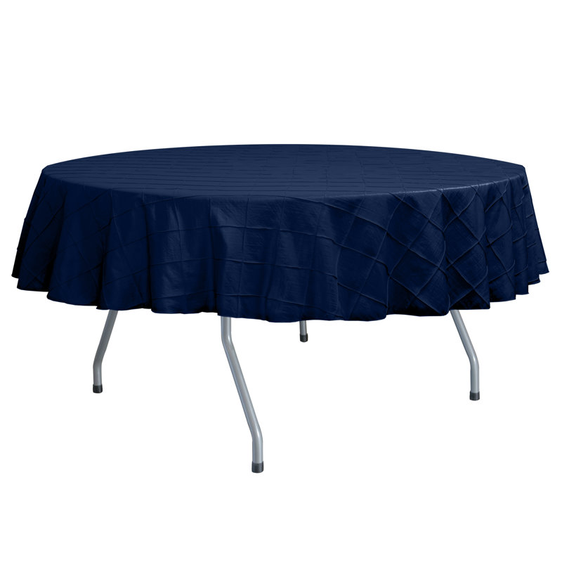 Ultimate Textile - Embroidered Pintuck Taffeta Round Tablecloth Royal Blue, 72" Round, 2