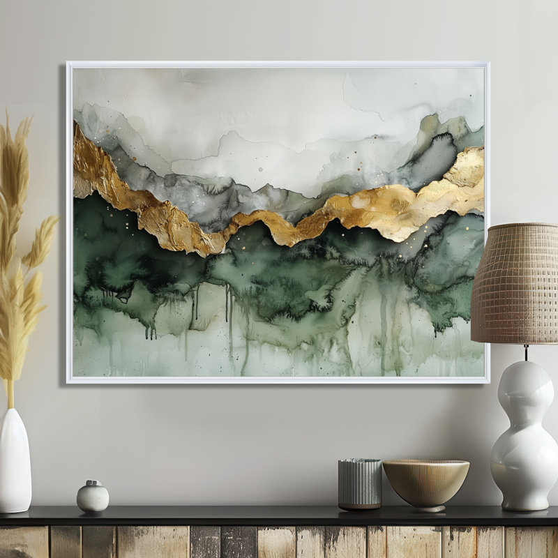 Éthérique éthéré de marbre Calacatta émeraude I - peinture abstraite, décoration murale, H 12 po x l 20 po, Cadre flottant