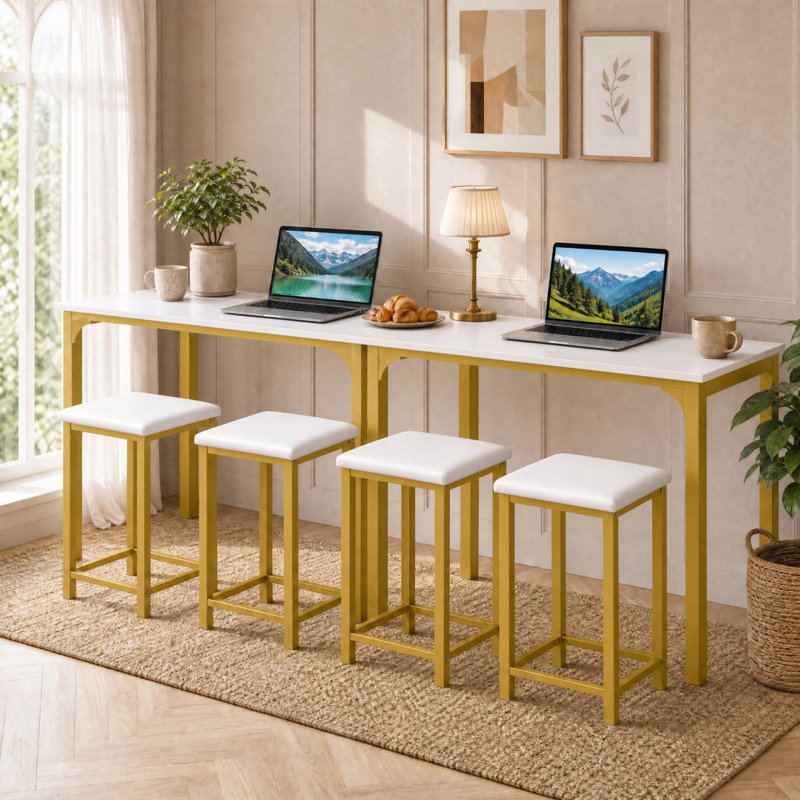  Ensemble de 17 tables 3 pièces à hauteur de comptoir et 2 chaises, Blanc