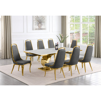 Bankston Marble Top Pedestal Dining Set