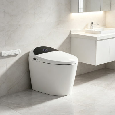 Toilette bidet intelligente, toilette bidet intelligente avec chasse d'eau automatique / occultante, siège chauffant, lavage chaud, sécheuse chaude (télécommande incluse)