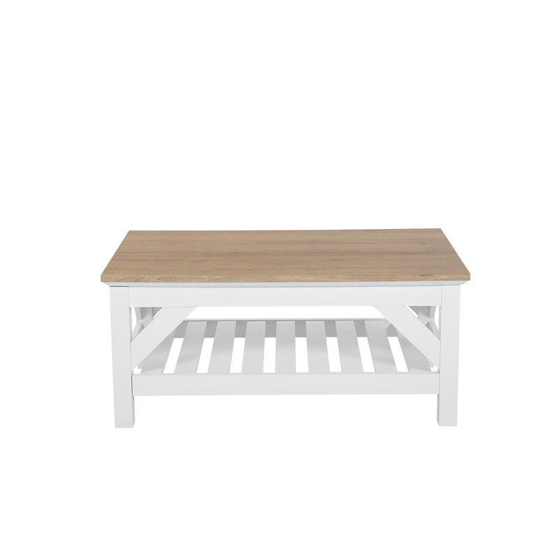 Pinewood Four Leg Coffee Table with Storage, Light Wood