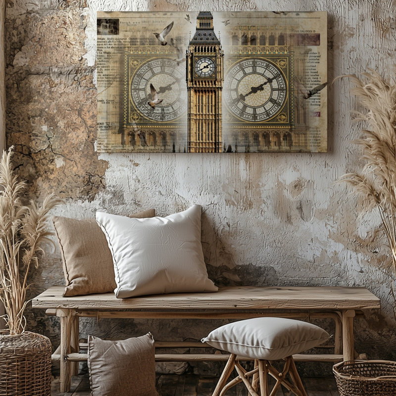 Toile, "Art An Collage Artistique", avec une tour d'horloge inspirée de Londres par Iconic Big Ben, H 16 po x l 20 po