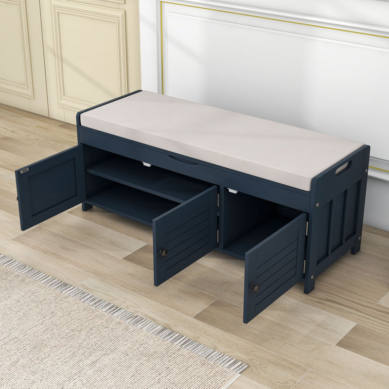 Banc de rangement rembourré avec armoire, Bleu marine antique
