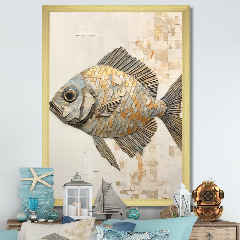 Fish Harmony I - impressions sur toile, H 32 po x l 24 po x P 1 po, Cadre doré simple