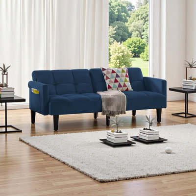 Élégant canapé-lit en velours convertible | 3 places avec dossier réglable pour la vie en appartement - Design intemporel et confort peu encombrant