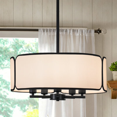 5-light 19.69"  Dimmable Farmhouse Drum Chandelier With Fabric Shade For Kitchen Island Living Room Bedroom