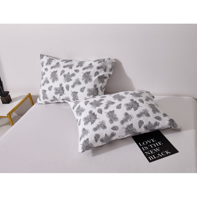 Ensemble de draps en flanelle avec pommes de pin imprimées, Ensemble de draps pour grand lit avec 2 taies d'or