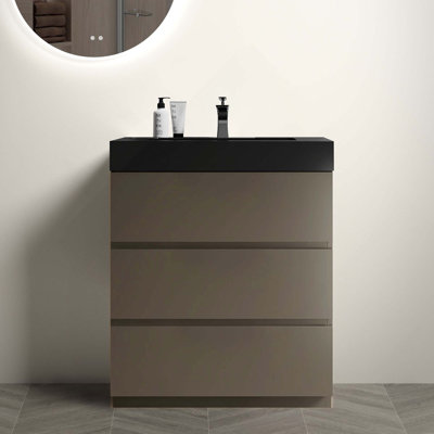 Meuble-lavabo autoportant de 30 po avec lavabo pour salle de bain moderne, lavabo une pièce sans drain et robinet, pré-assemblé