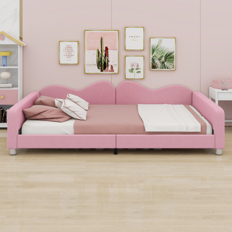 Lit de jour rembourré, canapé en sherpa avec dossier en forme de nuage, aucun sommier nécessaire, Rose