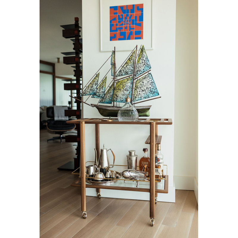 Bar Cart, Laquered Indigo/Brass