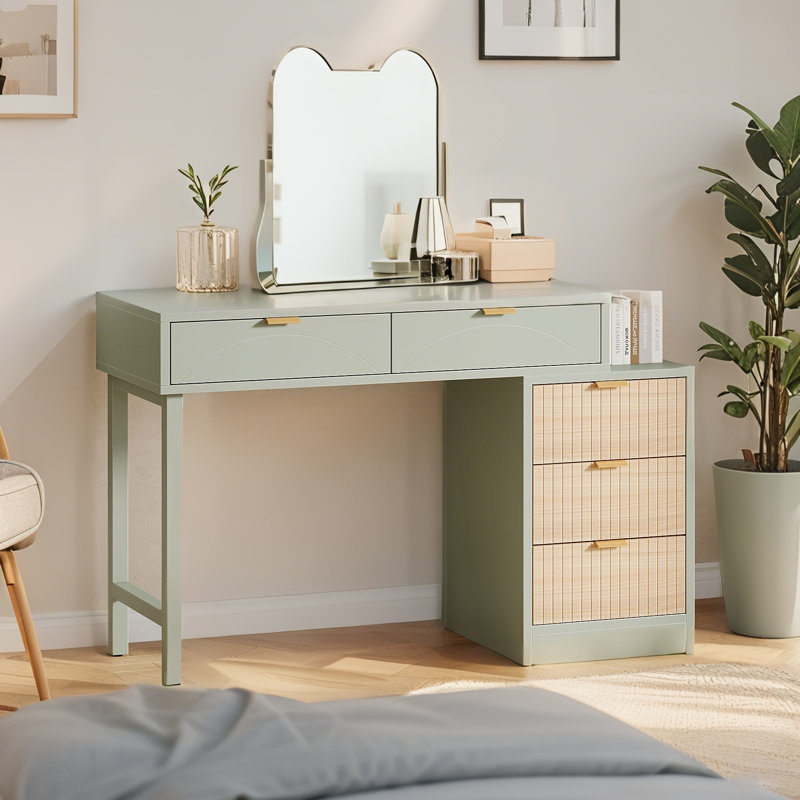 Petit bureau d'ordinateur avec tiroirs, Vert