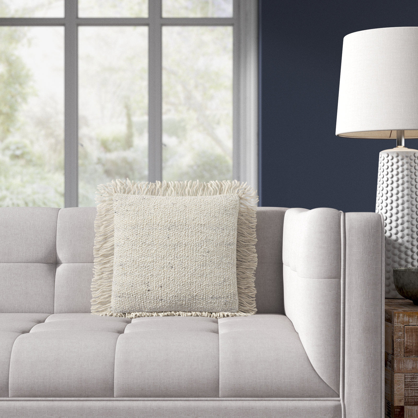 Vila 18" x 18" Pillow Cover, Ivory, Polyester/Polyfill