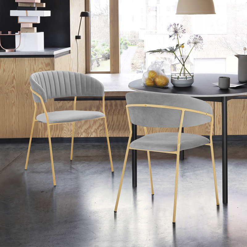 Fauteuil en velours Kamryn, Doré, Gris clair