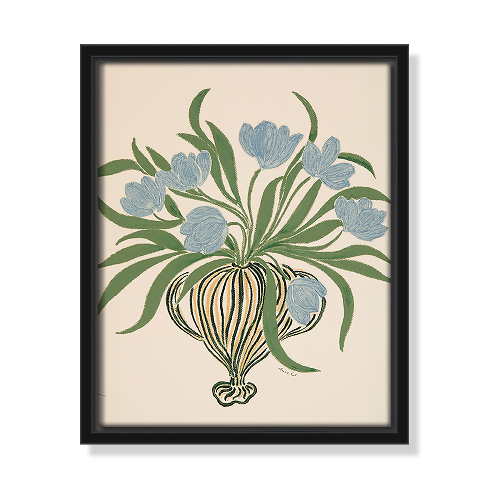 La Poire Blue Tulips Print by Camilla Bergqvist, 11.5" H x 9.5" W, Black