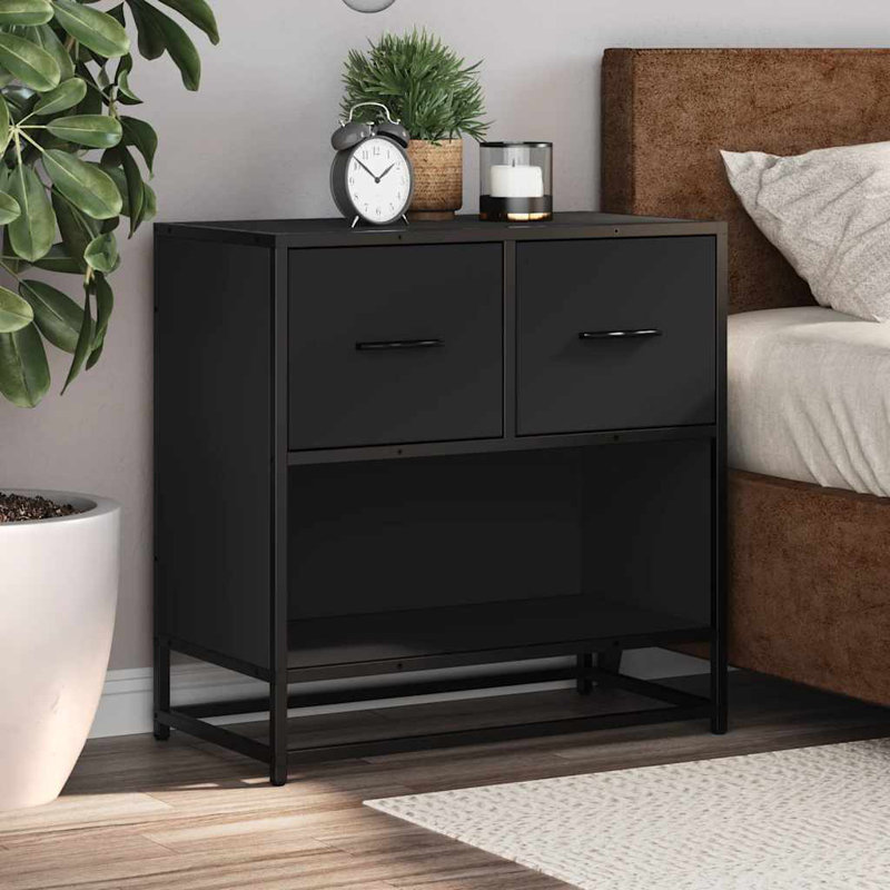 60cm W Metal Bedside Table, Black