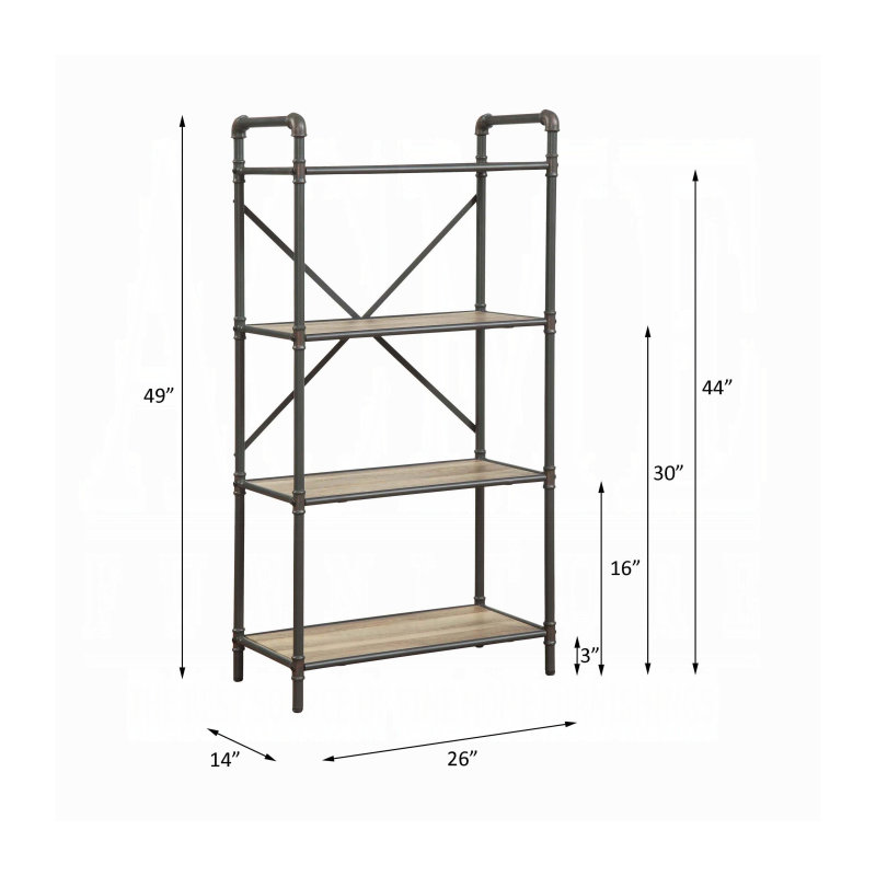 ACME Itzel Bookshelf, Antique Oak & Sandy Gray