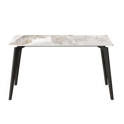 Modern Artificial Stone White Pandora Straight Edge Metal Leg Dining Table-Can Accommodate 6 People(Dining Table Only)