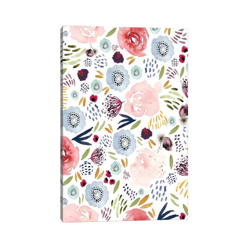 Floral Pink Red Blue by Leah Straatsma - Wrapped Canvas Painting, 101.6 cm H x 66.04 cm W x 1.91 cm D