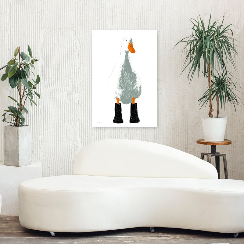 «Duck In Docs II», art contemporain canard fantaisiste abstrait, H 36 po x l 24 po