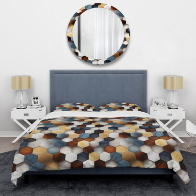 Ensemble de housse de couette orange et gris Hexagons Angularity III