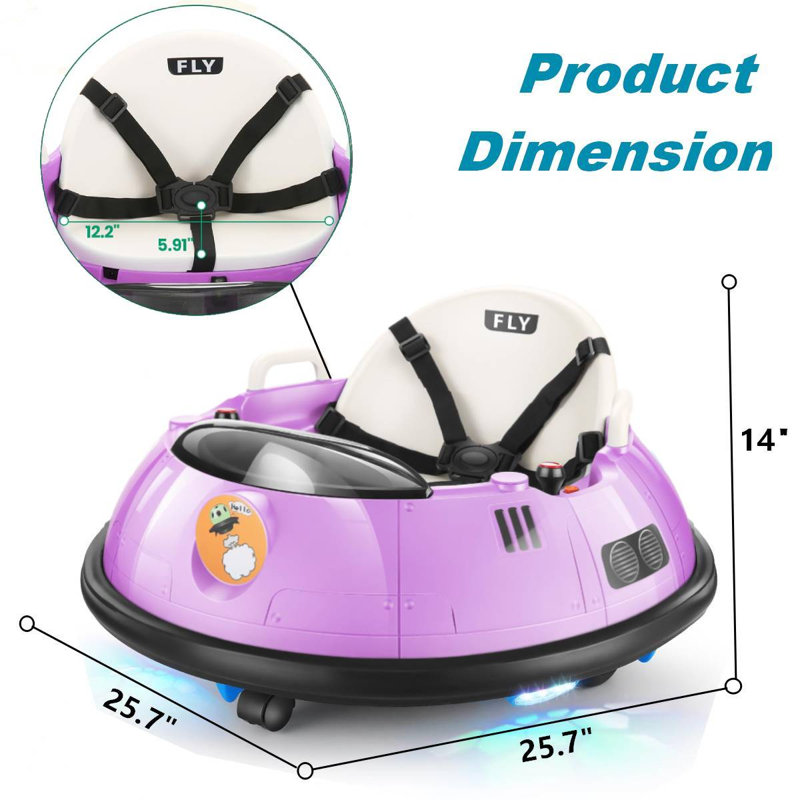 12 Volt Baby Bumper Car Battery Powered Ride-on Toy with Remote Control, Purple