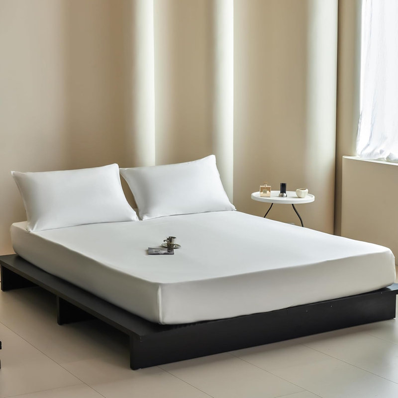 Ensemble de draps 100% Tencel Eucalyptus Lyocell, Ensemble de draps pour lit simple avec 1 taie d'or, Blanc