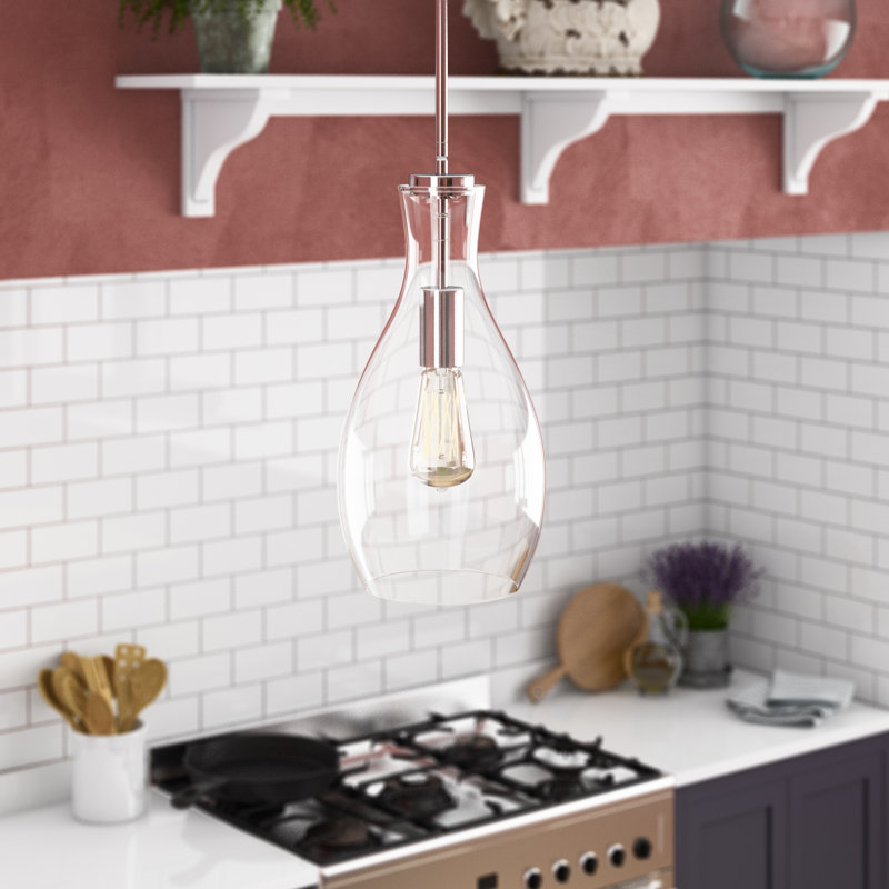 Luminaire suspendu en forme de goutte à 1 lumière Haneesh, Transparent, Laiton naturel