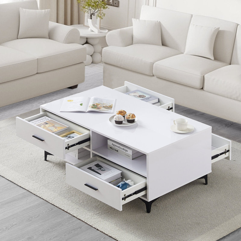 Coffee Table with Storage, White