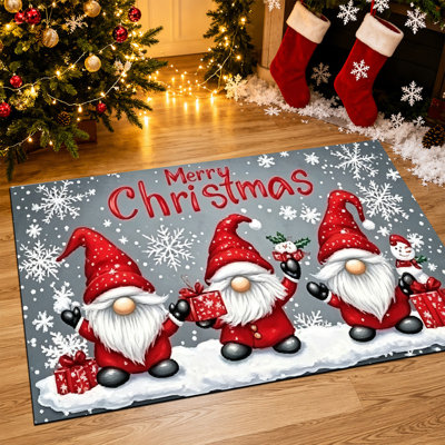 Tapis de porte antidérapant intérieur/extérieur, 51 x 81 cm, motif nain noir et neige