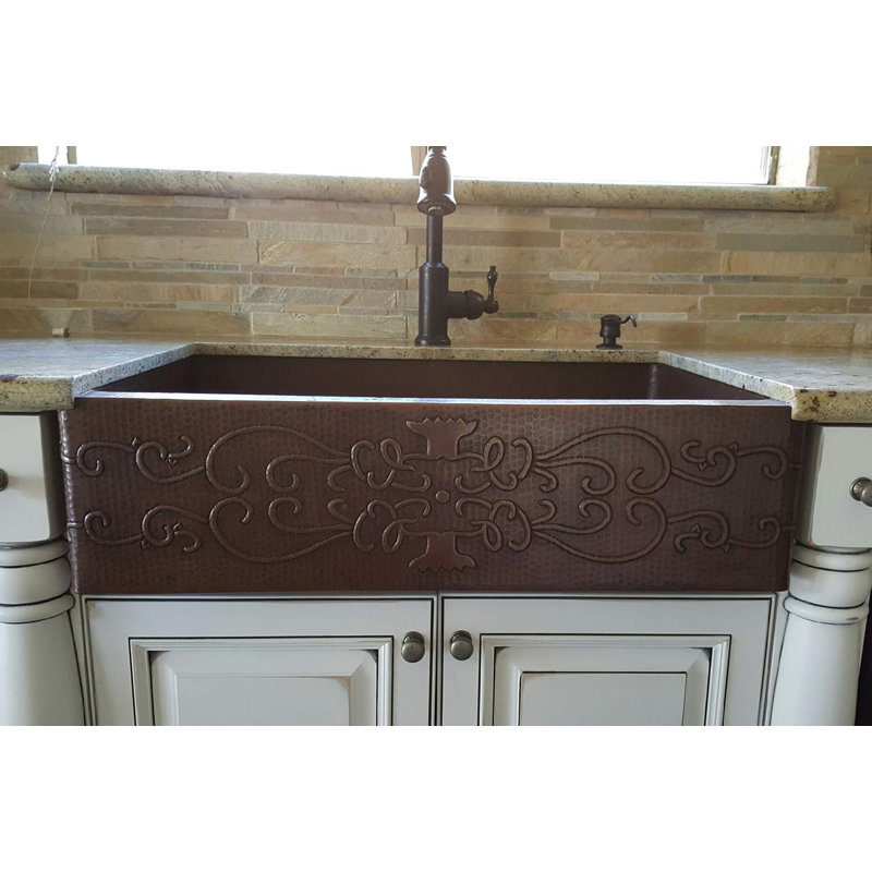 33" Hammered Copper Farmhouse Apron Front Kitchen Sink