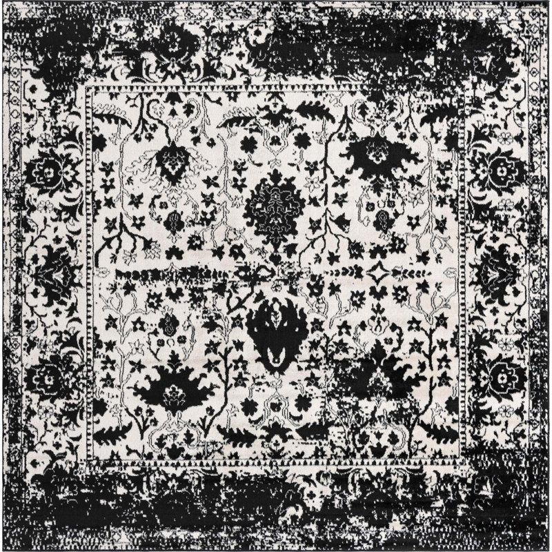 Ortilio Oriental Area Rug, Square 7'10", Black