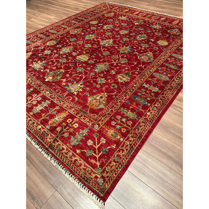 Tapis en laine et coton rouge noué à la main Original