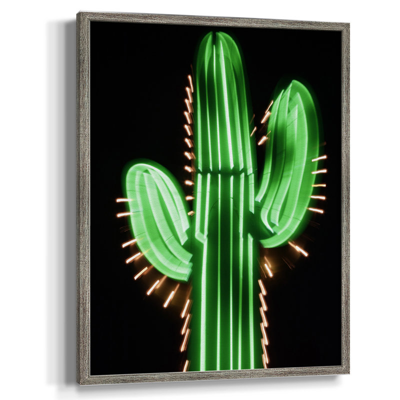 Neon Cactus Framed Print - Solid Wood, 11" H x 9" W