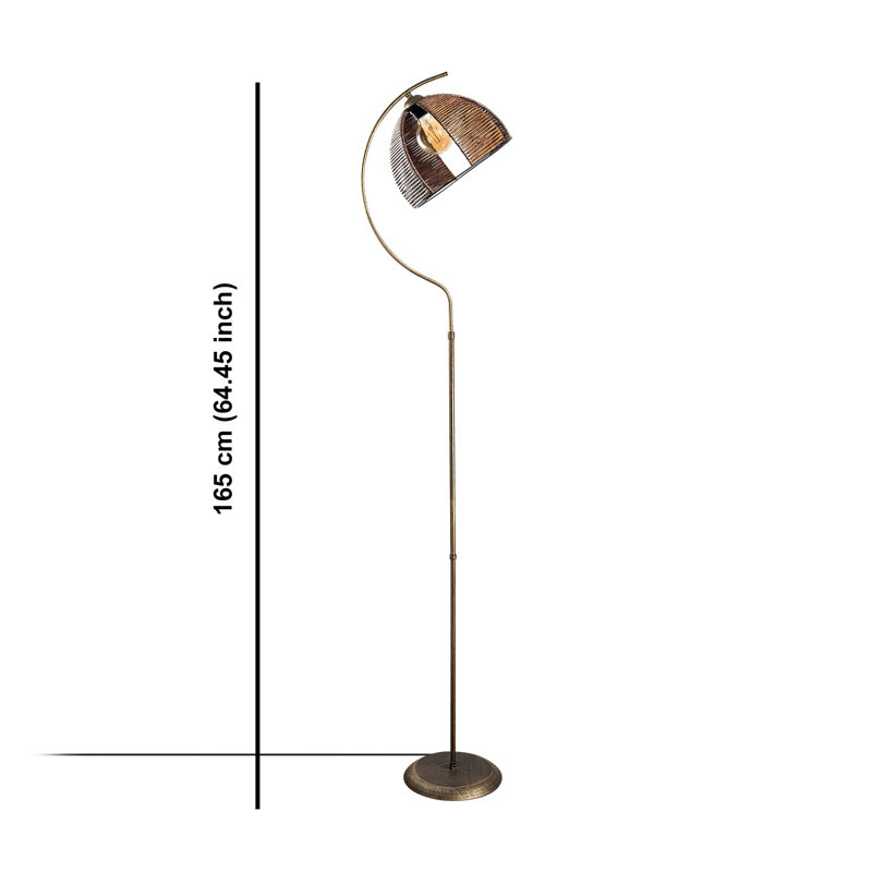 Elegant Floor Lamp with Metal Body, Antiquation Finish, 65.0 inches Tall | Replica Bamboo Cap (7.9 in Diameter) | E27 Socket for Max 60W Bulb | CE Certified | Stylish Lighting for Home & Office Decor