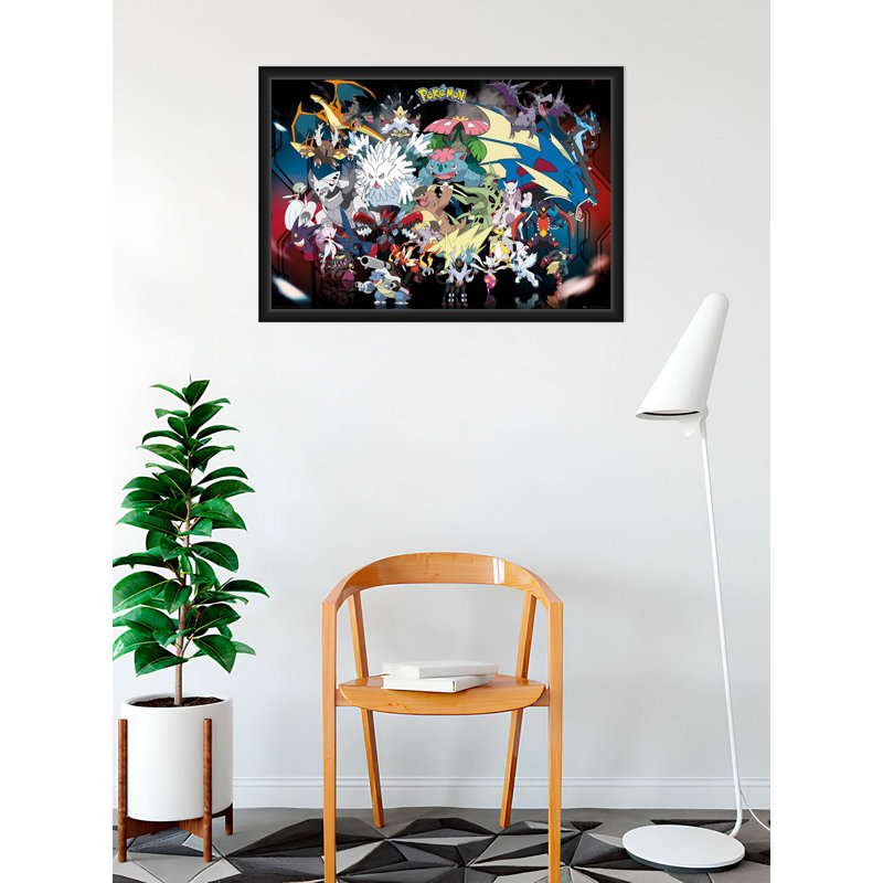 BUY ART FOR LESS Officially Licensed Pokemon - Mega - Framed Art Poster - 24 x 36 Inch - Sturdy Engineered Wood Frame with Plexi Glass - Ready to Hang