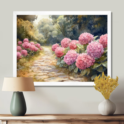 Hydrangeas By The Stone Path I - Hydrangea Wall Art for Living Room