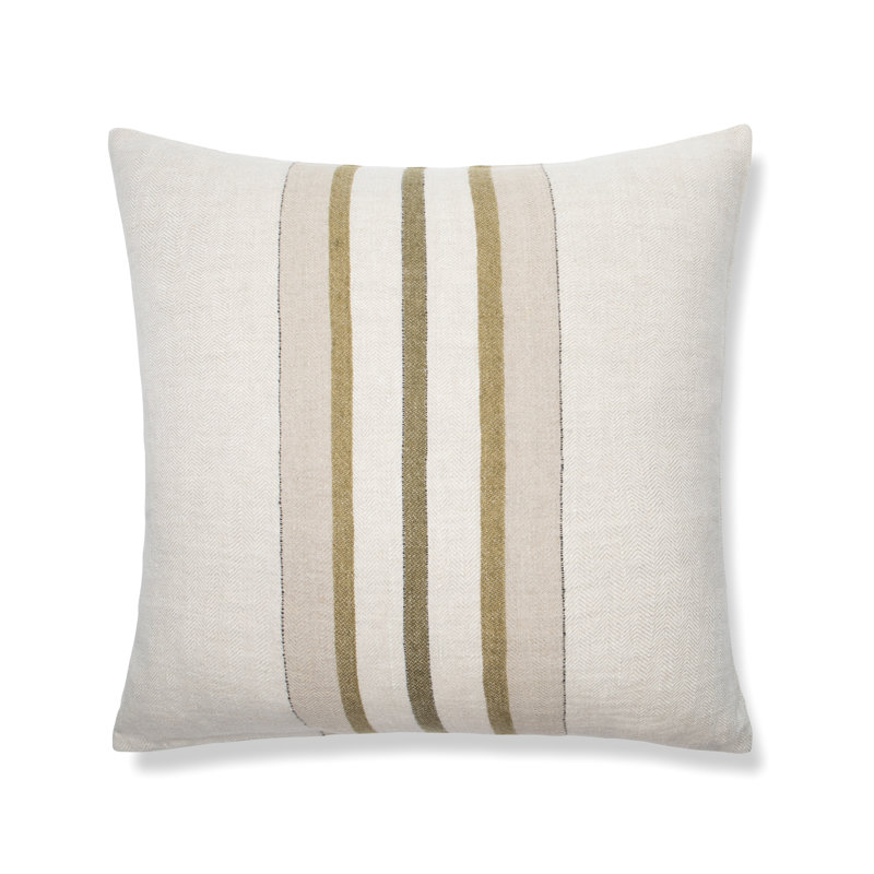Housse de coussin rayée en lin, Trio, Naturel / Olive