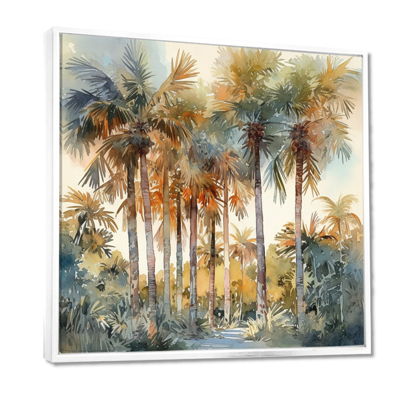«Green Palm Tree Paradise III - Palm Trees», reproduction d'art sur toile, H 36 po x l 36 po x P 1,5 po, Cadre flottant blanc