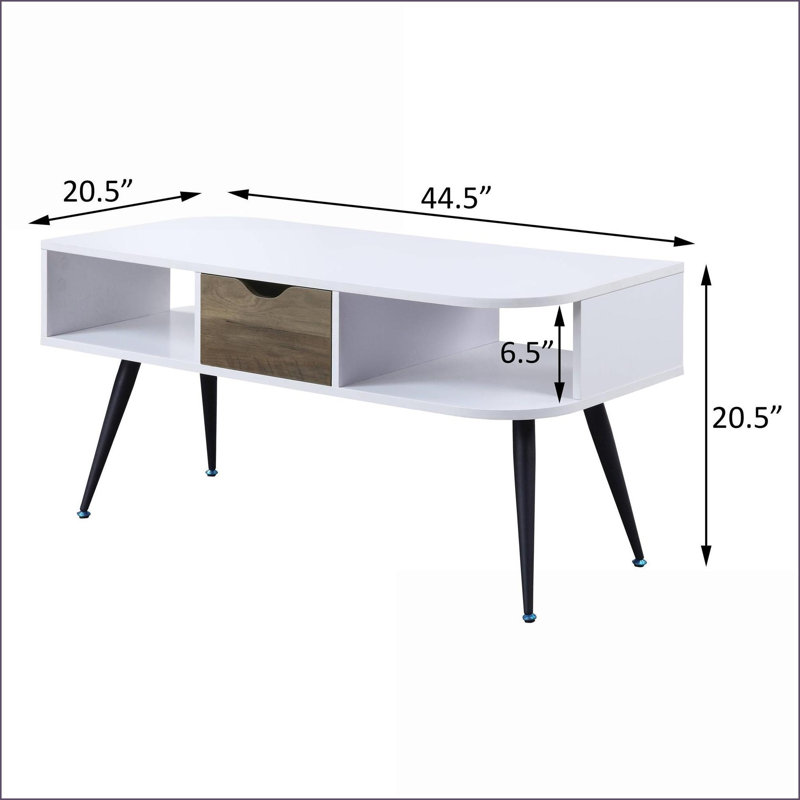 Blanc et blanc Table basse noire moderne avec tiroir, rangement peu encombrant pour le salon