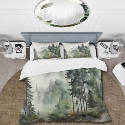 Ensemble de housse de couette Pine Tree Misty Morning I Bedding