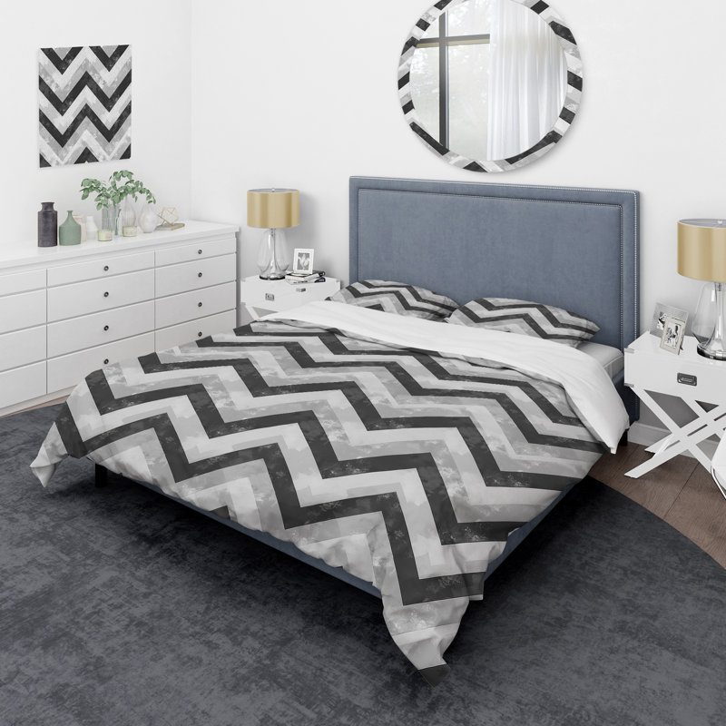 Ensemble de housse de couette à chevrons gris et noir Glamour I - Glam, Housse de couette pour grand lit + 2 taies décora