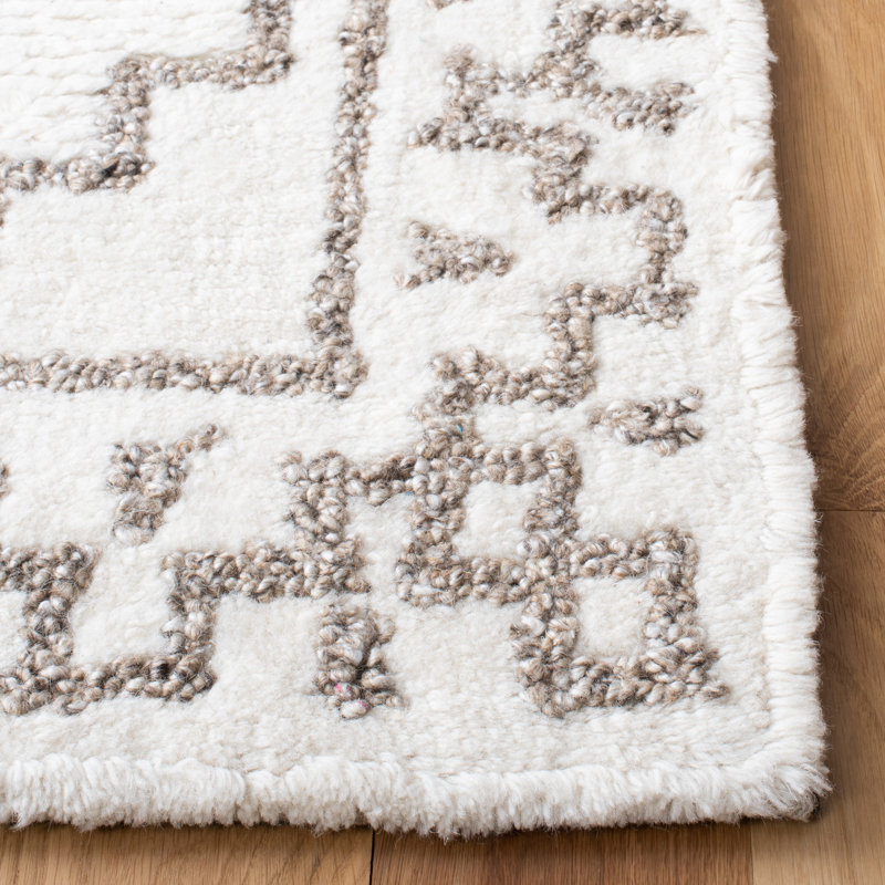 Taupe and Ivory Hand-Tufted Wool Shag Rug, 6' x 9'