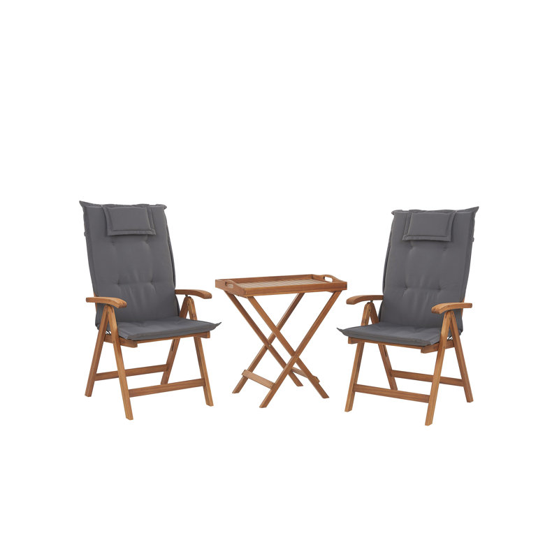 Benevento 2 - Person Acacia Wood Patio Dining Set with Rectangular Table , Cushions Included, Graphite Grey