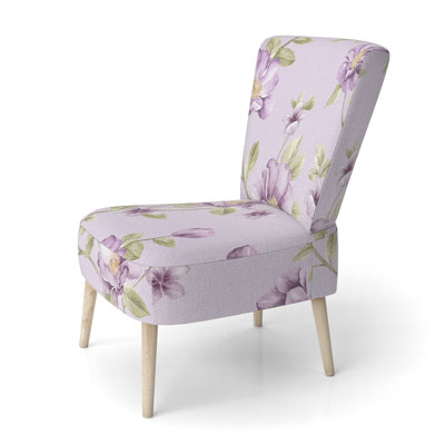 Purple Flowers And Leaf - Upholstered Cabin & Lodge Accent Side Chair