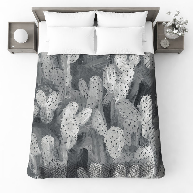 Couvre-lit matelassé à motif de cactus monochrome toutes tailles, Grand lit