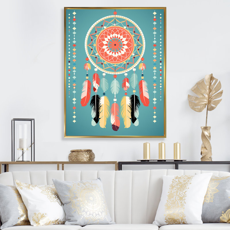"Capteur de rêves rose et bleu Kahlo II", Cadre flottant doré, 44" H x 34" W