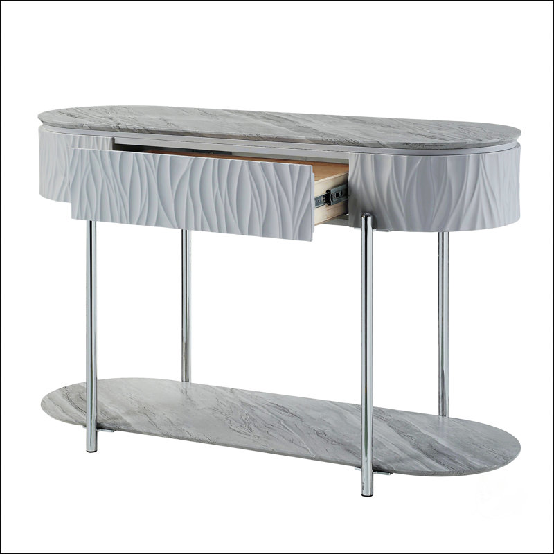 Table de canapé grise à finition brillante et chromée