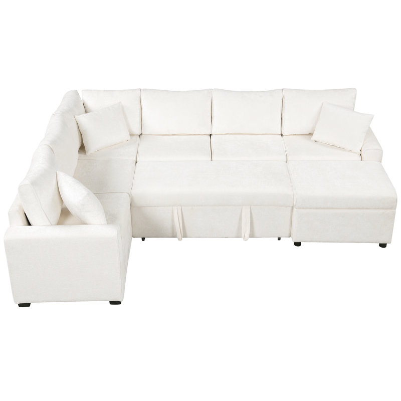 Canapé modulaire de 112,2 po de couleur crème avec lit escamotable pour décoration intérieure moderne, bac de rangement mobile, 3 coussins coulissants et élégant